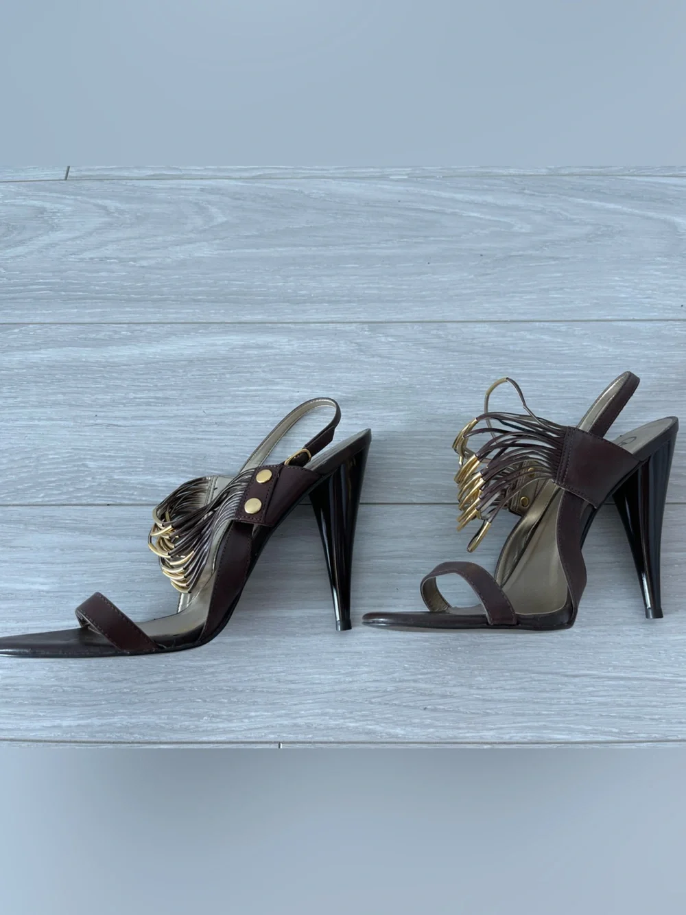 Carlos by Carlos Santana Brown Leather Slingback Heels with Gold Accents Size 10